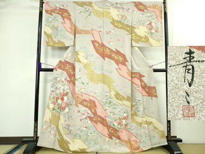 平和屋着物●極上　京友禅の第一人者　松井青々　訪問着　駒刺繍　鴛鴦吉祥文　金彩　逸品　DZAB2140kh6