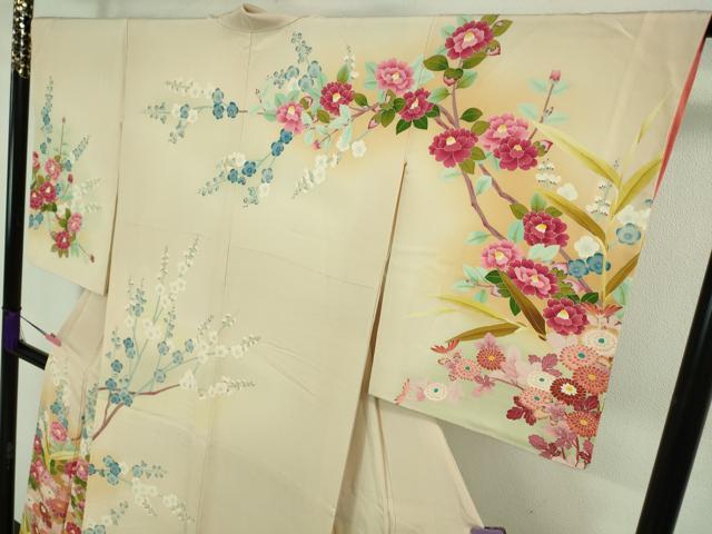 平和屋本店●極上　本加賀友禅作家　東藤岳　訪問着　吉祥花文　薄卵色地　暈し染め　逸品　DZAB2142kh6