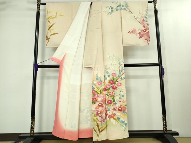 平和屋本店●極上　本加賀友禅作家　東藤岳　訪問着　吉祥花文　薄卵色地　暈し染め　逸品　DZAB2142kh6