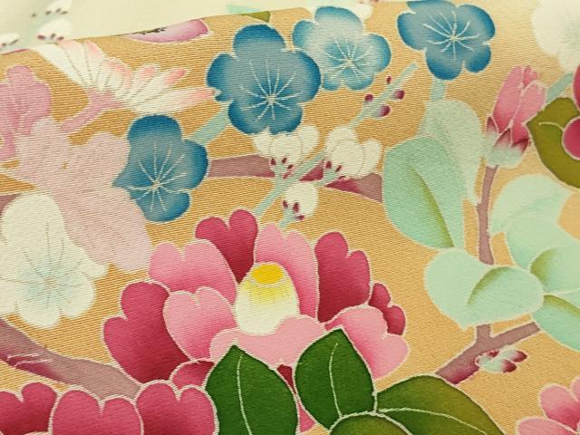 平和屋本店●極上　本加賀友禅作家　東藤岳　訪問着　吉祥花文　薄卵色地　暈し染め　逸品　DZAB2142kh6