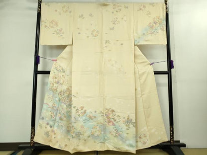 平和屋着物●極上　訪問着　花丸文　鳥の子色地　金彩　逸品　未使用　DZAB2143kh6