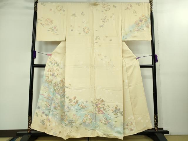 平和屋着物●極上　訪問着　花丸文　鳥の子色地　金彩　逸品　未使用　DZAB2143kh6