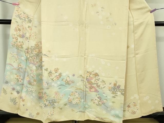 平和屋着物●極上　訪問着　花丸文　鳥の子色地　金彩　逸品　未使用　DZAB2143kh6