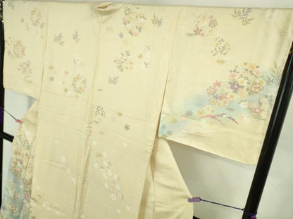 平和屋着物●極上　訪問着　花丸文　鳥の子色地　金彩　逸品　未使用　DZAB2143kh6