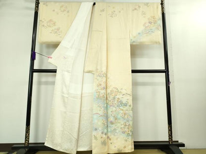 平和屋着物●極上　訪問着　花丸文　鳥の子色地　金彩　逸品　未使用　DZAB2143kh6