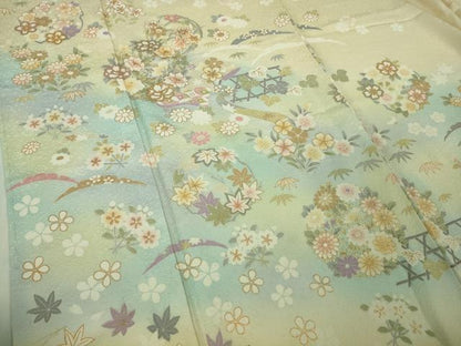 平和屋着物●極上　訪問着　花丸文　鳥の子色地　金彩　逸品　未使用　DZAB2143kh6