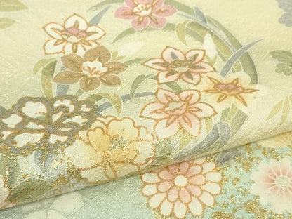 平和屋着物●極上　訪問着　花丸文　鳥の子色地　金彩　逸品　未使用　DZAB2143kh6