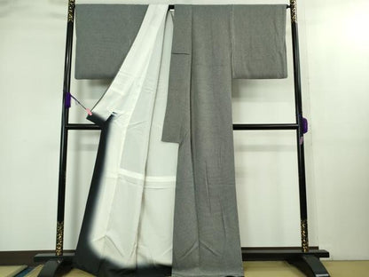 平和屋着物●極上　江戸小紋　作家物　角通し　灰青色×羊羹色　鬼しぼ縮緬　逸品　DZAB2145kh6