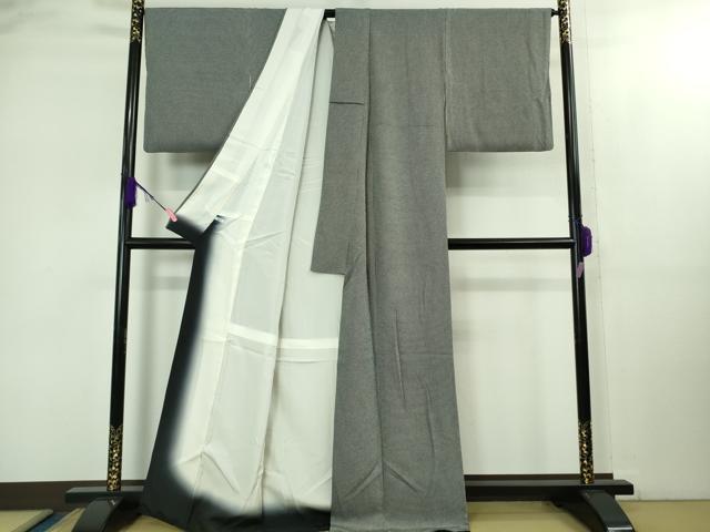 平和屋着物●極上　江戸小紋　作家物　角通し　灰青色×羊羹色　鬼しぼ縮緬　逸品　DZAB2145kh6