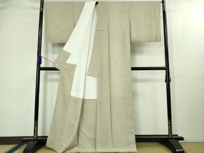 平和屋着物●極上　江戸小紋　行儀　雪輪花文　柳鼠色×白　逸品　未使用　DZAB2146kh6