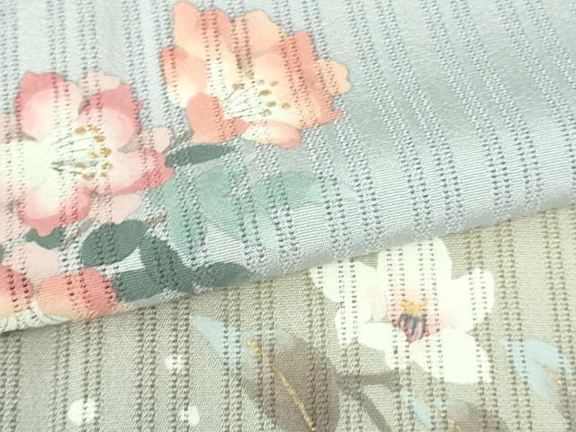 平和屋着物＊極上 夏物 中嶋博司 訪問着 縦絽 手描き 草花 淡藤色地 金彩 逸品 未使用 DZAB2148kh6