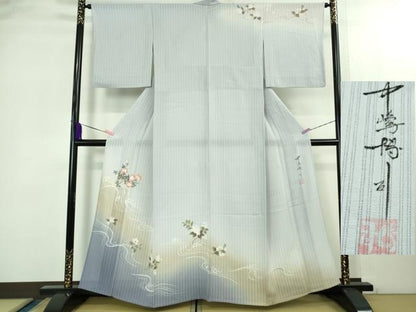 平和屋着物＊極上 夏物 中嶋博司 訪問着 縦絽 手描き 草花 淡藤色地 金彩 逸品 未使用 DZAB2148kh6