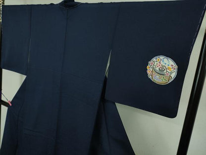 平和屋本店●極上　知念紅型研究所　ワンポイント　色無地　琉球の風　濃藍色　反端付き　逸品　未使用　DZAB2150kh6