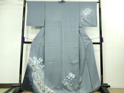 平和屋着物●極上　訪問着　螺鈿　胡蝶蘭　草花文　青藤色地　暈し染め　金銀彩　健勝苑扱い　逸品　未使用　DZAB2151kh6