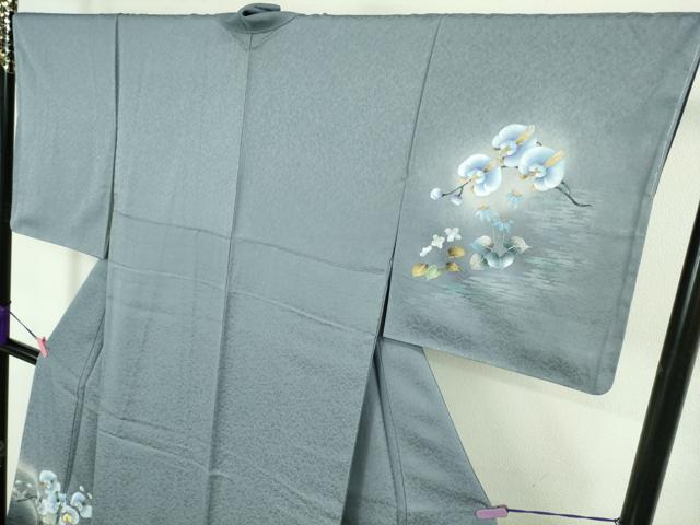 平和屋着物●極上　訪問着　螺鈿　胡蝶蘭　草花文　青藤色地　暈し染め　金銀彩　健勝苑扱い　逸品　未使用　DZAB2151kh6