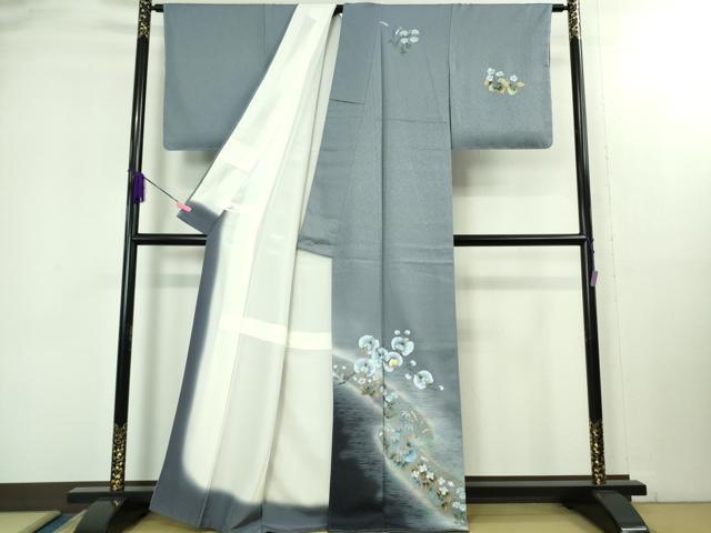 平和屋着物●極上　訪問着　螺鈿　胡蝶蘭　草花文　青藤色地　暈し染め　金銀彩　健勝苑扱い　逸品　未使用　DZAB2151kh6