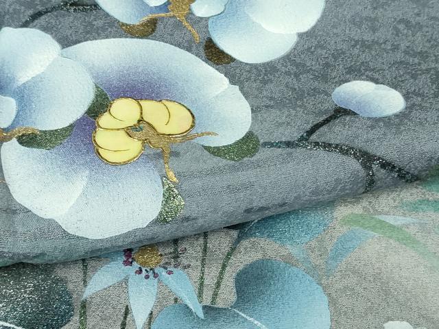 平和屋着物●極上　訪問着　螺鈿　胡蝶蘭　草花文　青藤色地　暈し染め　金銀彩　健勝苑扱い　逸品　未使用　DZAB2151kh6