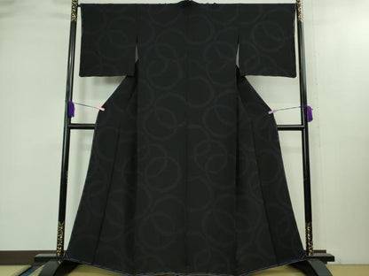 平和屋着物●極上　小紋　輪繋ぎ　黒地　逸品　未使用　DZAB2152kh6