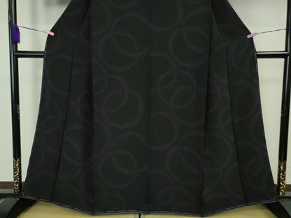 平和屋着物●極上　小紋　輪繋ぎ　黒地　逸品　未使用　DZAB2152kh6