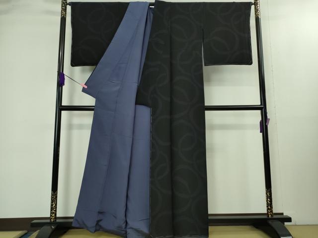 平和屋着物○極上 小紋 輪繋ぎ 黒地 逸品 未使用 DZAB2152kh6
