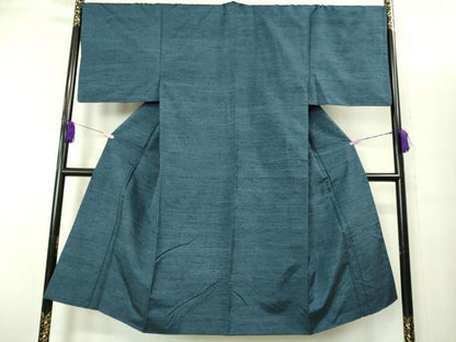 平和屋着物■極上　男性　紬　アンサンブル　長襦袢(袷)・長羽織セット　濃い紺鼠色　反端付き　逸品　DZAB2157kh6