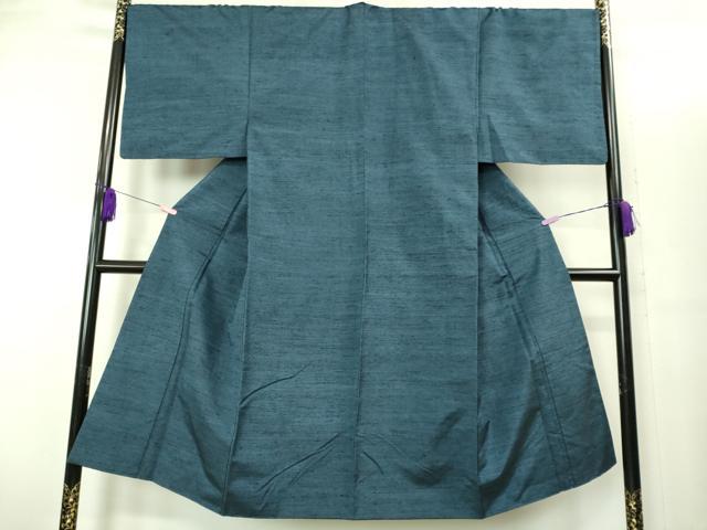 平和屋着物■極上　男性　紬　アンサンブル　長襦袢(袷)・長羽織セット　濃い紺鼠色　反端付き　逸品　DZAB2157kh6