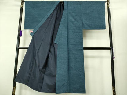 平和屋着物■極上　男性　紬　アンサンブル　長襦袢(袷)・長羽織セット　濃い紺鼠色　反端付き　逸品　DZAB2157kh6