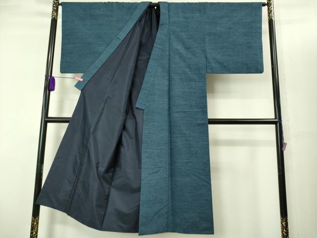 平和屋着物■極上　男性　紬　アンサンブル　長襦袢(袷)・長羽織セット　濃い紺鼠色　反端付き　逸品　DZAB2157kh6