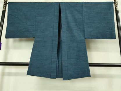 平和屋着物■極上　男性　紬　アンサンブル　長襦袢(袷)・長羽織セット　濃い紺鼠色　反端付き　逸品　DZAB2157kh6