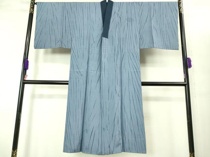 平和屋着物■極上　男性　紬　アンサンブル　長襦袢(袷)・長羽織セット　濃い紺鼠色　反端付き　逸品　DZAB2157kh6