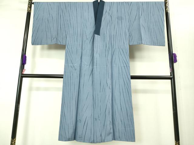平和屋着物■極上　男性　紬　アンサンブル　長襦袢(袷)・長羽織セット　濃い紺鼠色　反端付き　逸品　DZAB2157kh6