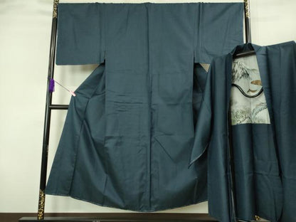 平和屋着物■極上　男性　紬　アンサンブル　長羽織　亀甲柄　羽裏・鷹　逸品　未使用　DZAB2158kh6