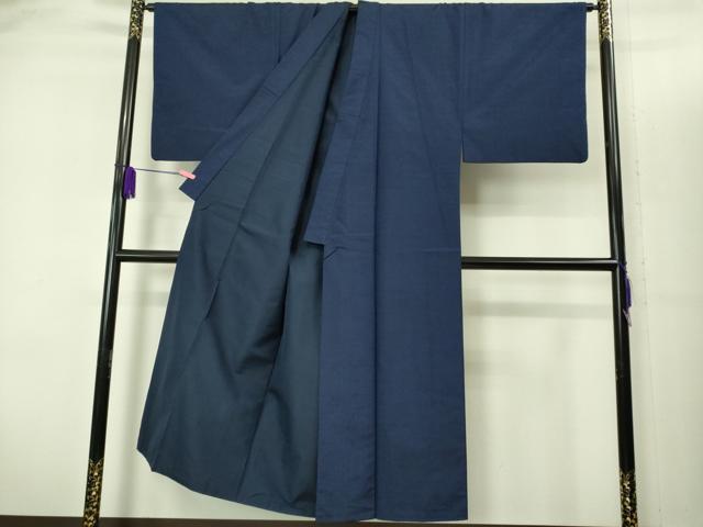 平和屋着物■極上　男性　薩摩結城　アンサンブル　長襦袢(無双仕立て)・長羽織セット　羽裏・龍　鉄紺色　逸品　DZAB2160kh6