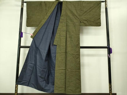平和屋着物●極上　男性　紬　アンサンブル　国防色　逸品　未使用　DZAB2161kh6