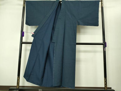 平和屋着物■極上　男性　紬　アンサンブル　長襦袢(袷)・長羽織セット　濃い青褐色　羽裏・鷹　逸品　未使用　DZAB2162kh6
