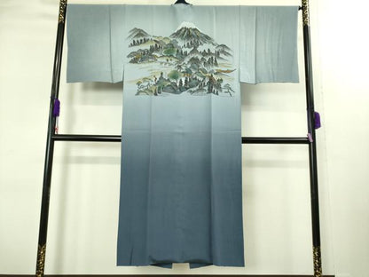 平和屋着物■極上　男性　紬　アンサンブル　長襦袢(袷)・長羽織セット　色無地　濃い藍鉄色　逸品　未使用　DZAB2166kh6