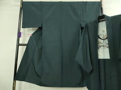 平和屋着物■極上　男性　紬　アンサンブル　長羽織　濃い鉄御納戸色　逸品　DZAB2170kh6
