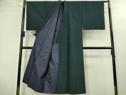 平和屋着物■極上　男性　紬　アンサンブル　長羽織　濃い鉄御納戸色　逸品　DZAB2170kh6