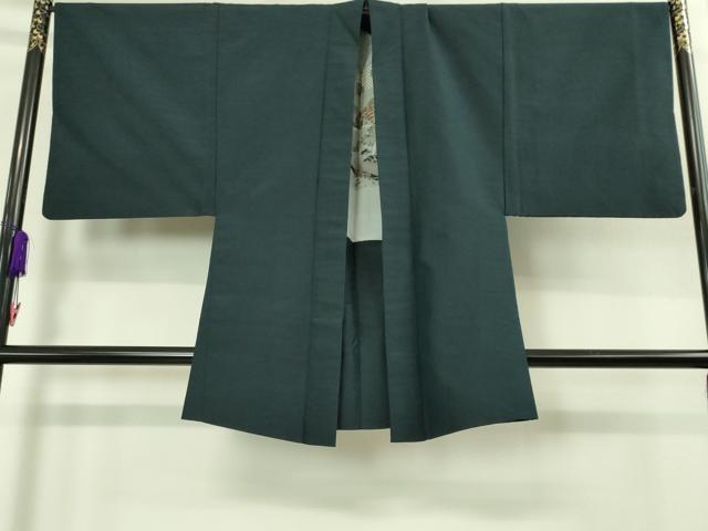 平和屋着物■極上　男性　紬　アンサンブル　長羽織　濃い鉄御納戸色　逸品　DZAB2170kh6