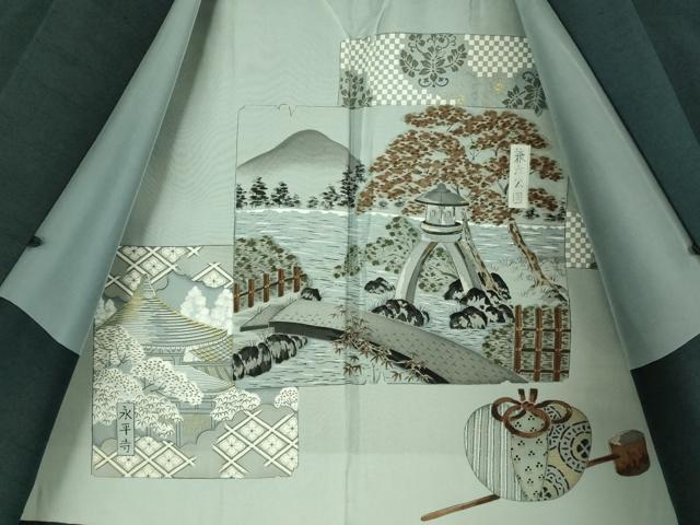 平和屋着物■極上　男性　紬　アンサンブル　長羽織　濃い鉄御納戸色　逸品　DZAB2170kh6