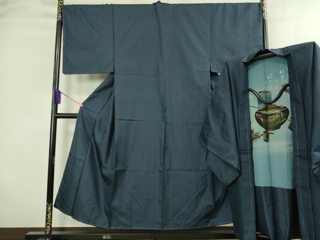 平和屋着物□極上 男性 紬 アンサンブル 長羽織 亀甲柄 羽裏・茶道具 逸品