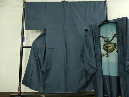 平和屋着物■極上　男性　紬　アンサンブル　長羽織　亀甲柄　羽裏・茶道具　逸品　未使用　DZAB2171kh6
