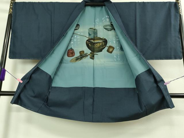 平和屋着物□極上 男性 紬 アンサンブル 長羽織 亀甲柄 羽裏・茶道具 逸品