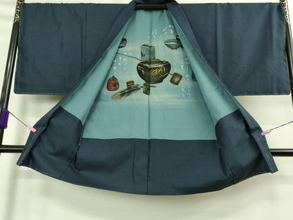 平和屋着物■極上　男性　紬　アンサンブル　長羽織　亀甲柄　羽裏・茶道具　逸品　未使用　DZAB2171kh6