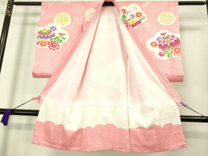平和屋本店[]極上　七五三　女の子　3歳　祝着・襦袢セット　駒刺繍　絞り　飛鶴花毬文　逸品　DZAB2177kh6