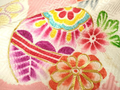 平和屋本店[]極上　七五三　女の子　3歳　祝着・襦袢セット　駒刺繍　絞り　飛鶴花毬文　逸品　DZAB2177kh6