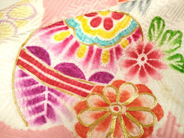 平和屋本店[]極上　七五三　女の子　3歳　祝着・襦袢セット　駒刺繍　絞り　飛鶴花毬文　逸品　DZAB2177kh6