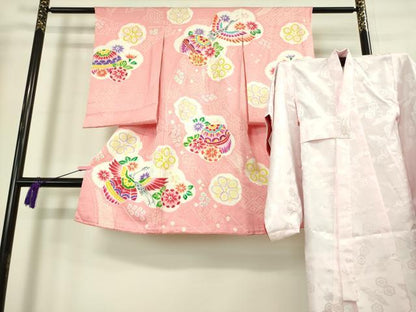 平和屋本店[]極上　七五三　女の子　3歳　祝着・襦袢セット　駒刺繍　絞り　飛鶴花毬文　逸品　DZAB2177kh6