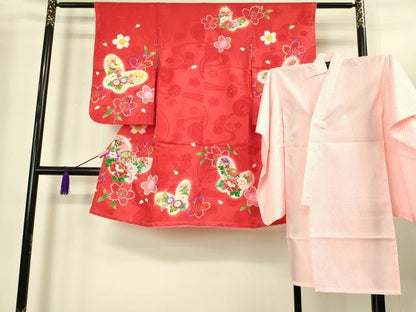 平和屋本店[]極上　七五三　女の子　3歳　祝着・襦袢セット　花蝶毬文　金彩　逸品　新品　DZAB2178kh6