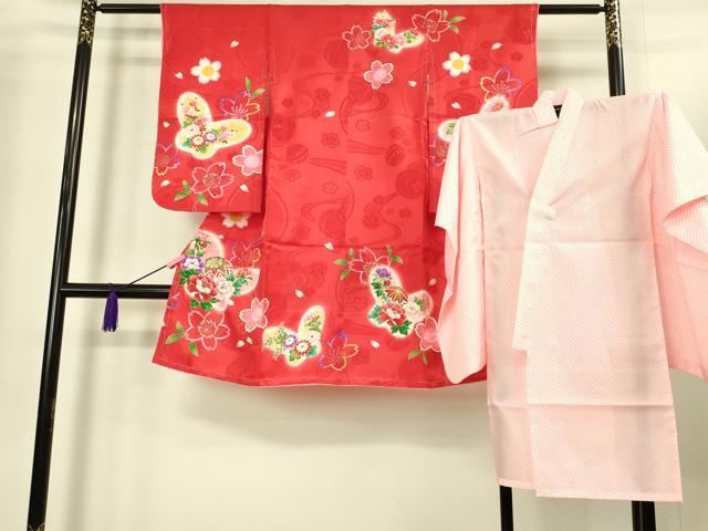 平和屋本店[]極上　七五三　女の子　3歳　祝着・襦袢セット　花蝶毬文　金彩　逸品　新品　DZAB2178kh6